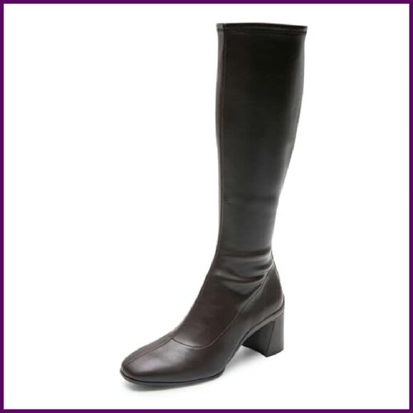 Knee-High Stretch Boots with Square Toe, Size 7 - Picture 2 of 8